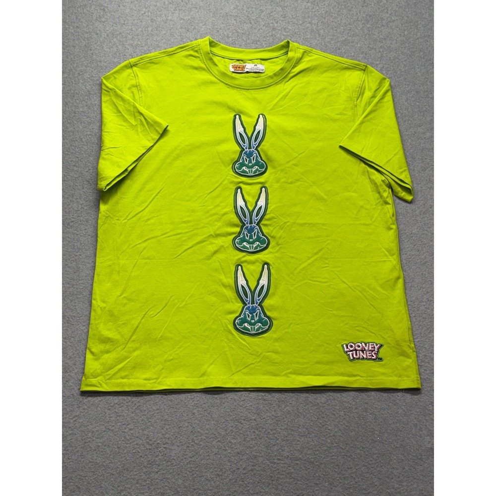 Looney‎ Tunes Bugs Bunny Graphic T-Shirt Mens 2XL Lime Green Triple Patch Cotton